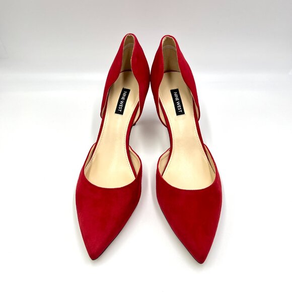 Nine West Womens Size 9.5 Red Suede Leather Pumps Heels Shoes - Picture 2 of 14